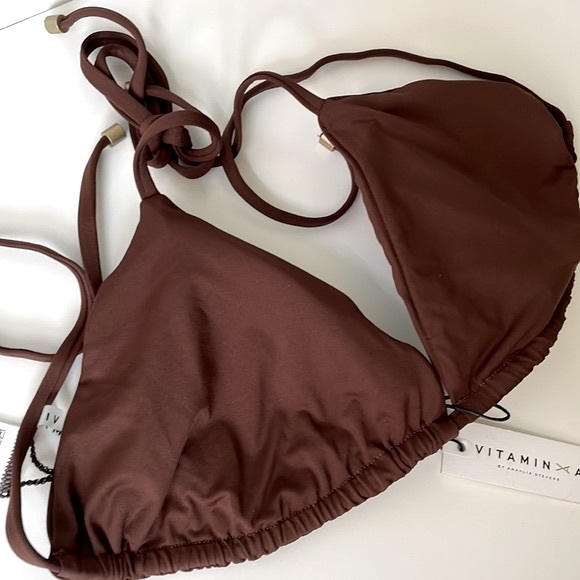 NWT Vitamin A GIA smooth brown triangle bikini top 10 L new w tag - Picture 4 of 10